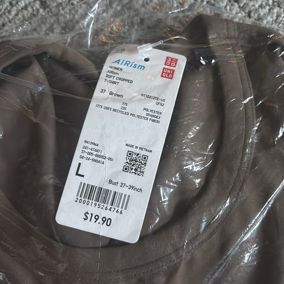 Uniqlo Women’s AIRism Soft Cropped Brown T-Shirt - Size L - Picture 2 of 2